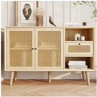 Merax Sideboard Landhausstil mit Schublade und 6 Fächer, Kommode mit Rattangeflecht,Anrichte,TV-Board,B:120cm