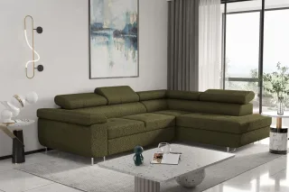 Ecksofa Sofa JADE Stoff Ascot Olivgrün mit Schlaffunktion Ottomane Rechts