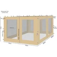 Quick Star Pavillonseitenteil 4 Seitenteile mit Moskitonetz für Blätterpavillon 3x4m Sand, 1400x195 cm, Mittig angebrachte Reißverschlüsse