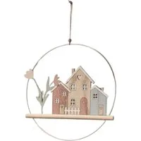 Home-trends24.de Dekohänger Haus Deko Ring Hänger Blume Wand Holz Metall Fenster Kranz Tür Metall