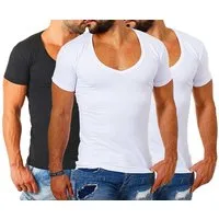 Young & Rich T-Shirt Herren Uni Basic extra tiefer Ausschnitt Unterziehshirt 1315 V-Ausschnitt unifarben kurzarm slim fit