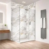Rodnik Duschrückwand Marmor Gold, (leicht abwaschbar, einfache Montage, zuschneidbar), 120x260 cm Wandverkleidung Duschrückwand wasserfest, fugenabdeckend