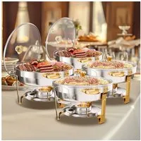 Warmounts Speisenwärmer, (4-tlg., Chafing Dish Speisenwärmer Set), rund, Edelstahl, 4,7L Buffet Warmhalter-Set