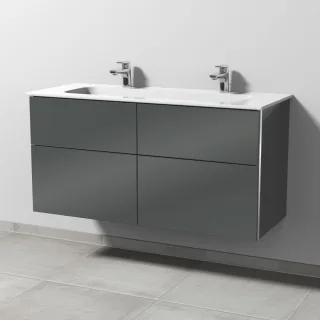 Sanipa 3way Keramik-Set Design Keramik-Doppelwaschtisch und Unterbau mit 4 Auszügen, Anthrazit-Glanz BS48379