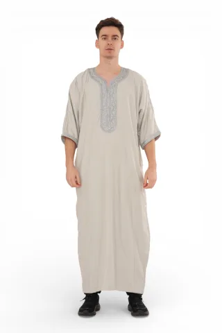 Graue marokkanische Thobe-Robe für Herren Eid Djellaba Gandoura Jubba- HM65