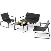 Mondeer Balkonset Gartenmöbel Set 4-tlg, (1 Tisch mit 1 Doppelstuhl 2 Einzelstühlen), Ergonomischen Armlehnen und Stabilem Stahlrahmen