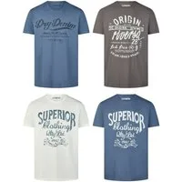 riverso T-Shirt Herren Printshirt RIVLeon Regular Fit (4-tlg) Kurzarm Tee Shirt mit Rundhalsausschnitt aus 100% Baumwolle