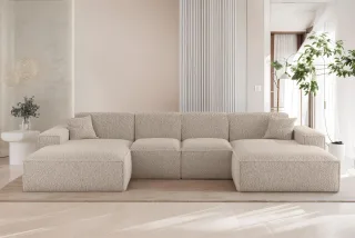 OUTLET Wohnlandschaft Sofa U-Form CELES PREMIUM XS in Stoff Sven Cappuccino