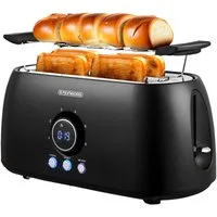 STEINBORG Toaster SB-2212, 2 lange Schlitze, für 4 Scheiben, 1500 W, Edelstahl Gehäuse,Brötchenaufsatz,Krümelschublade,LED Display