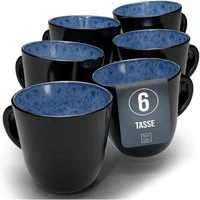 PURE LIVING INTERIOR DESIGN Geschirr-Set Pure Living Becher 6er 460ml »Ibiza«, Steingut, Tiefblau, 6 Personen, Steingut, Mediterrane Handwerksoptik, Reaktive Glasur – jedes Stück einzigartig…