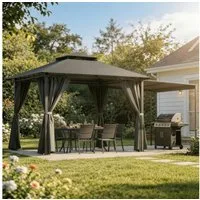 HOMALL Pavillon Extend Grillpavillon, mit 1.8m ausklappbarer Seitenveranda, mit 4 Seitenteilen, (Ausziehbarer Seitenmarkise flexibel verstellbare Schattenflächen), Verstellbarer Pavillon 3–4,7 m, mit Moskitonetz für 6-10 Personen