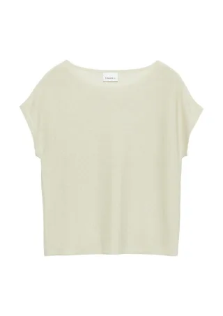 comma - Kurzarm-Strickpullover mit U-Boot-Ausschnitt beige - Gr. - 38