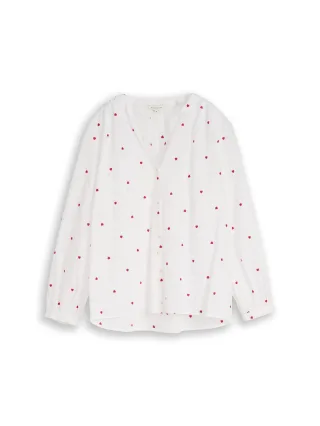 Tom Tailor - Bluse mit Herz-Stickerei white red heart design - Gr. - 46