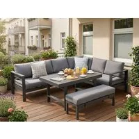 MeXo Gartenlounge-Set Outdoor Gartenmöbel Lounge-Set für 6-8 Personen, (Aluminium-Ecklounge, rechte Ecke, 5-tlg., wetterfest & pflegeleicht), großer Esstisch 130×80 cm, bis 140 kg belastbar je Sitz