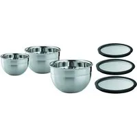 RÖSLE Servierschüssel Schüssel-Set hoch mit Frischhaltedeckeln Ø8/12/16, Edelstahl / Glas / Silikon, (Kräuterduschen mit Wiegemesser)