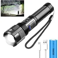 FANNOU Taschenlampe Taschenlampe LED Aufladbar mit 20000 Lumen Extrem Hell (Zoombare Taktische Taschenlampen Starke mit 5 Lichtmodi), IP64 Wasserdichte Flashlight Torch für Camping, Wandern, Notfäll