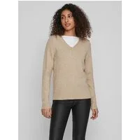 Vila V-Ausschnitt-Pullover VIRIL V-NECK L/S KNIT TOP - NOOS Materialmix, regular fit