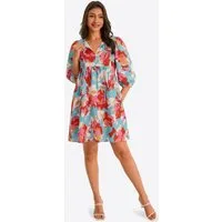 Imily Bela Babydollkleid Damen bedrucktes lockeres Urlaubskleid (Packung, 1-tlg., 1per-Pack) mit Kordelzug