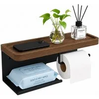 Diwzbyn Toilettenpapierhalter Toilettenpapierhalter mit Holzablage, SUS304 Edelstahl, Walnussablage, Selbstklebend oder Schraubmontage