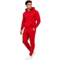L.gonline Freizeitanzug Herren Jogginganzug einfarbig 100% BW 586 Rot XL (Kapuzenjacke mit Reißverschluss, Hose, 2-tlg), Fitness Freizeit Casual