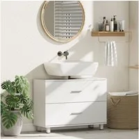 HOMCOM Waschbeckenunterschrank Badezimmer Schrank mit 2 Schubladen, geteilte obere Schublade (Badezimmer Unterschrank, 1-St., Waschtischunterschrank) Weiß 80 x 30 x 60 cm