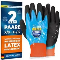 S&R Arbeitshandschuhe PROFI Wärme-Arbeitshandschuhe, 3/4 Anti-Rutsch Wasserdicht (Set, 4-St., 2 Paar L / 9) gefütterte wasserdichte Thermo-Schutzhandschuhe, Latex.Beschichtung