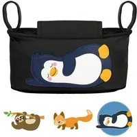 GLÜCKSWOLKE Kinderwagen-Tasche in Grau oder Schwarz I 6 Motive I Kinderwagentasche & Buggy Organizer, Kinderwagen Tasche mit Getränkehalter und Feuchttücherfach