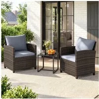 COSTWAY Balkonset, (3-tlg), Rattan Gartenmöbel mit 2 Stühle & Tisch, 2 Personen