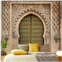 Bilderdepot24 3D-Tapete Effekt Oriental Gate 3D-Optik Orientalisch Wanddeko Raumtiefe Tür Tor, Glatt, Matt, (Vliestapete inkl. Kleister oder selbstklebend), Wohnzimmer Schlafzimmer Küche Flur Fototapete Vliestapete Wandtapete