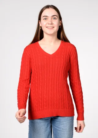 CLARINA - V-Pullover, 1/1 Arm, Zopf rot - Gr. - 44