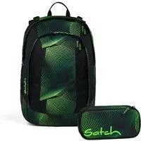 Satch Schulranzen Schulrucksack-Set AIR Seismic Green 2-teilig, Kollektion 2025 (2-teilig), Schulranzen, ergonomisch, Laptop-Fach, Your-Size-System
