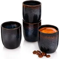 SÄNGER Becher Tokio Espressobecher Set, 4-tlg., Steingut, Blau Schwarz, Handmade, Premium Collection