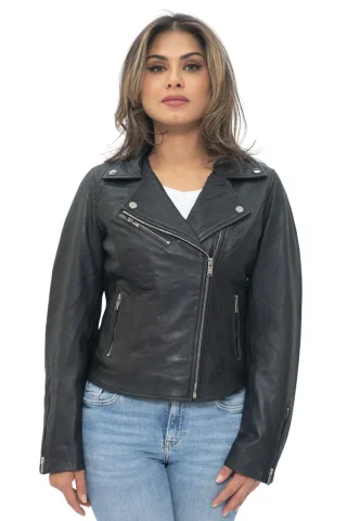 Damen-Leder-Klassiker-Biker-Brando-Jacke-Baku