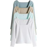 The Set T-Shirt The Set Gerippte Oberteile mit Besatz, 4er-Pack (4-tlg)