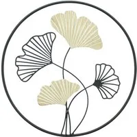 Dekoleidenschaft Wanddekoobjekt "Ginkgo" Wanddeko aus Metall & Holz, Ø 40 cm, Wandbild, Wandschmuck, Metalldeko, Wandobjekt