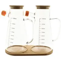 Sunay Ölspender 3-teiliges Ölbehälter-Set aus Glas mit Bambusdeckel & Untersetzer, (3-tlg)