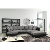 Küchen-Preisbombe Sofa Wohnlandschaft Couch Ecksofa Eckcouch schwarz / hellgrau Minsk XXL, Sofa in U-Form mit Hocker