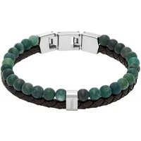 Fossil Armband Schmuck Geschenk Edelstahl Leder Armschmuck JEWELRY, mit Moosachat