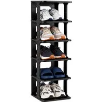 Ribelli Schuhregal 6 Ebenen Stapelbar Kunststoff Schuhablage, Schuhschrank Schmal, Platzsparend für Treppe, Flur, Badezimmer und Schlafzimmer
