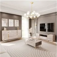ALLHOUSE24 Wohnzimmer-Set DIAMANT Kaschmir Hochglanz GOLD Metallfüßen Wohnzimmer Möbel SET, Das Set besteht aus: Kommode, TV Schrank, Couchtisch