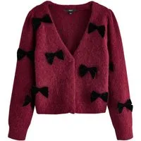 Next Strickjacke Strickjacke mit Wolle und Samtschleife (1-tlg)