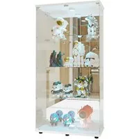 FUROKOY Glasvitrine Standvitrine, Modern Glas Vitrinenschrank (4 Lagen Glasvitrine mit 2 Glastür, Sammlervitrine, für Sammlerstücke Bücher Wein, mit Licht, weiß)