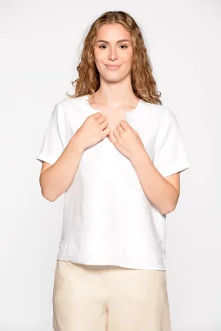 IN LINEA - Bluse, Serafino-Kragen,1/2-Arm 101 white - Gr. - 42
