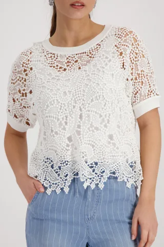 monari - Pullover mit Spitzenmuster - Gr. - 36