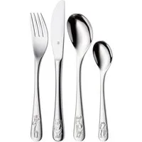 WMF Kinderbesteck Safari (4-tlg), 1 Personen, Cromargan® Edelstahl Rostfrei 18/10, Kindermesser mit leichtem Wellenschliff