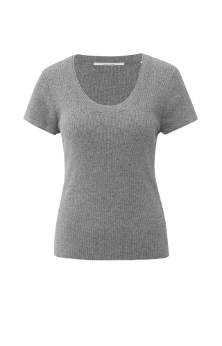 Yaya - Geripptes Kurzarm-Top grau - Gr. - L