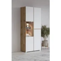 OTTO home Vitrine Cross, Höhe 183,5 cm, moderne grifflose Standvitrine mit 3 Türen Hochschrank mit viel Stauraum, Glastür und verstellbaren Einlegeböden
