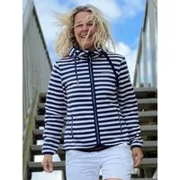 Wattlöper Strickfleecejacke 50699SH Damen Fleecejacke Freizeitjacke mit Kapuze im Streifen-Design Kapuze mit Kordelzug, Frontreißverschluss, Reißverschlusstaschen