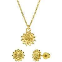 SCHOSCHON Schmuckset Sonnenblume Set Kette Anhänger Ohrstecker 925 Silber vergoldet