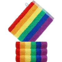 Lashuma Waschhandschuh Regenbogen, (Set, 4-St), bunte Frottee Waschlappen 15x21 cm